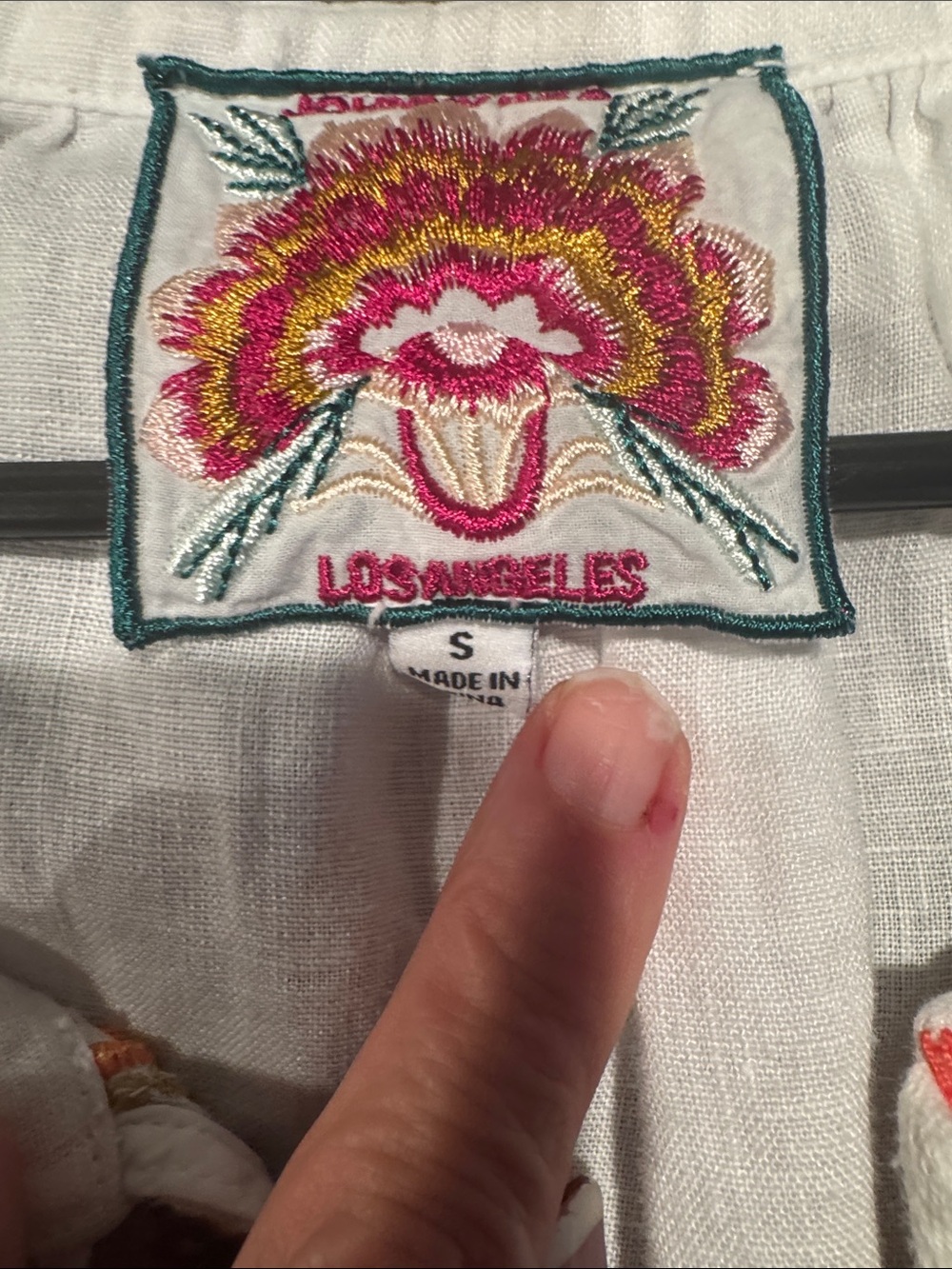 Johnny Was embroidered boho Peasant Top - White with Orange & Blue Floral detail - Picture 3 of 7